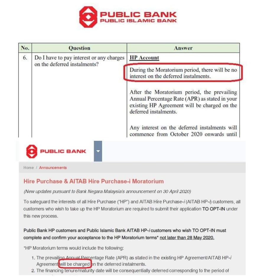 Public bank moratorium hire purchase 2021